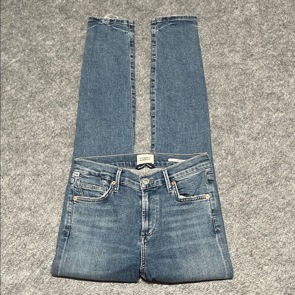Citizens Of Humanity Rocket Ankle Mid-Blue Distressed  Skinny Jeans